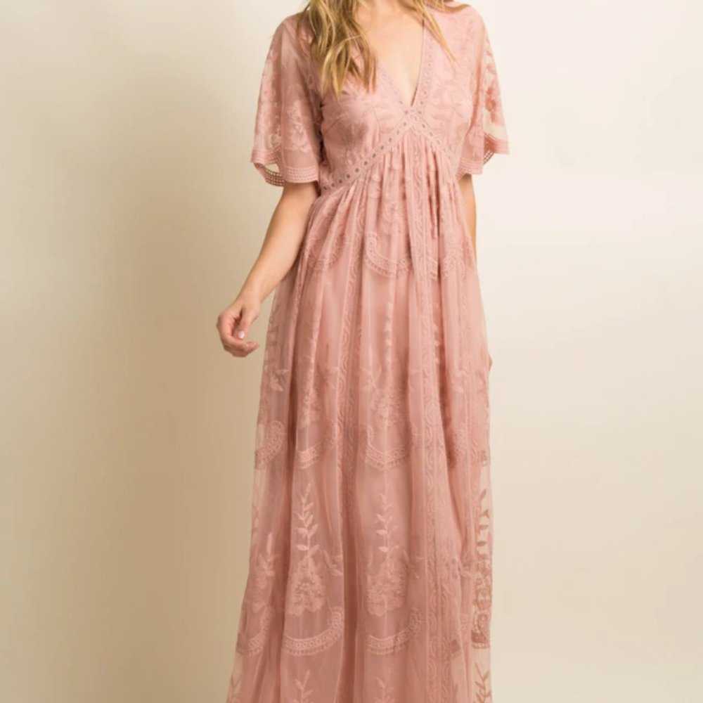 PinkBlush light pink lace maxi dress size small